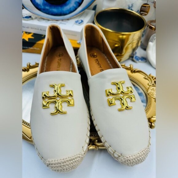 🆕  TORY BURCH 🧿 NWOB Eleanor Logo Leather Espadrilles, New Cream, Sz 8 - Picture 5 of 16
